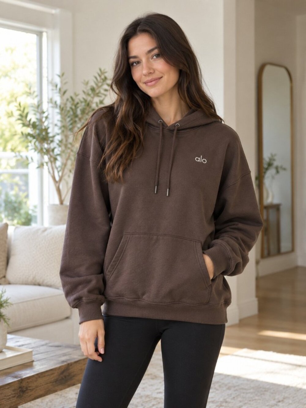 ALO Accolade Hoodie Espresso Premium Sweatshirt Oversized Athleisure S